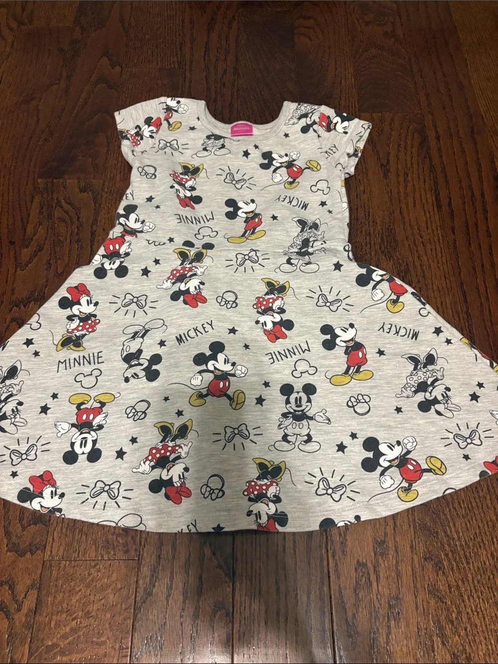 Disney Grey Mickey & Minnie Short Sleeve Swing Dress with Red and Yellow Accents